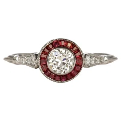 Pre-owned 1stdibs Old European Cut Diamond Ruby Target Art Deco Style Ring In Multi