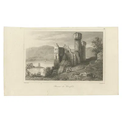 Pre-owned 1stdibs Old Print Of Ehrenfels Castle, Near Rüdesheim Am Rhein In Hesse, Germany In Sand