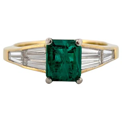 Pre-owned 1stdibs Ondine 18k Yellow Gold Emerald And Diamond Ring With Natural Emerald Cut