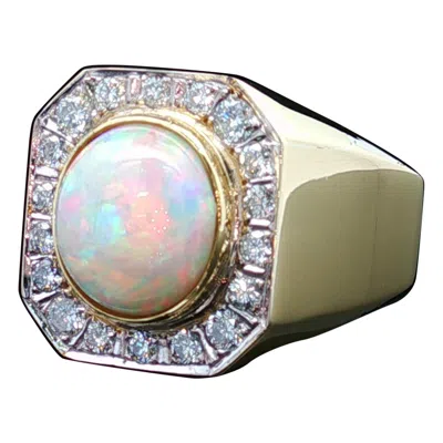 Pre-owned 1stdibs Opal & Diamond Signet Ring Circa 1990s In Multi