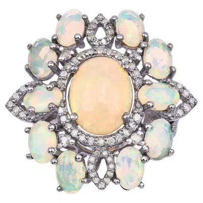 Pre-owned 1stdibs Opal Ring With Diamonds 6.56 Carats Sterling Silver In Multi
