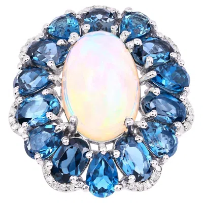 Pre-owned 1stdibs Opal Ring With London Blue Topaz 12.1 Carats Sterling Silver