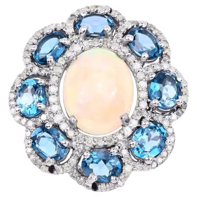 Pre-owned 1stdibs Opal Ring With London Blue Topaz 6.34 Carats Sterling Silver