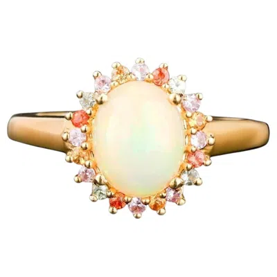 Pre-owned 1stdibs Opal Ring With Mixed Sapphire Halo 2.25 Carats Gold Plated Silver In Blue