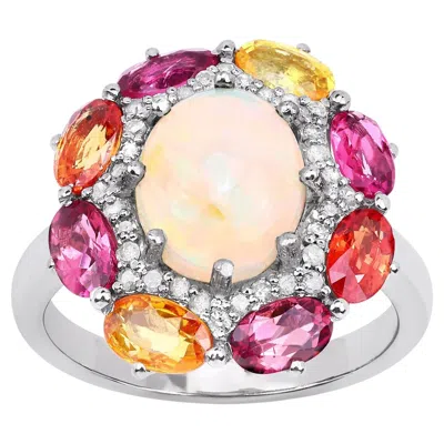 Pre-owned 1stdibs Opal Ring With Multicolor Sapphire 4.18 Carats Sterling Silver In Blue