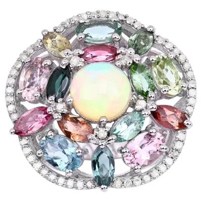 Pre-owned 1stdibs Opal Ring With Multicolor Tourmaline 5.8 Carats Sterling Silver