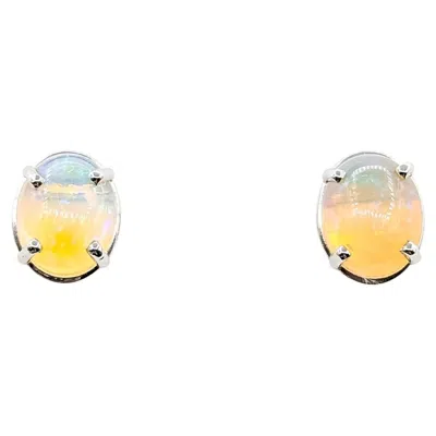 Pre-owned 1stdibs Opal Stud Earrings In 14k White Gold