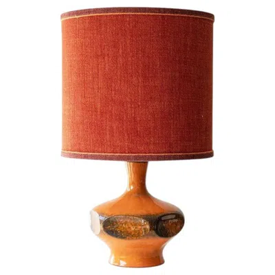 Pre-owned 1stdibs Orange Ceramic Table Lamp, Custom Made Silk Lampshade By R. Houben