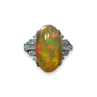 Pre-owned 1stdibs Ottilie Platinum Ring With 4.63ct Fire Opal And 0.52ct Diamonds, Elegant Opal In Multi