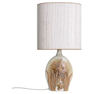Pre-owned 1stdibs Oval Ceramic B. Rooke Table Lamp, New Beige Lampshade By R. Houben, 1970 In Brown