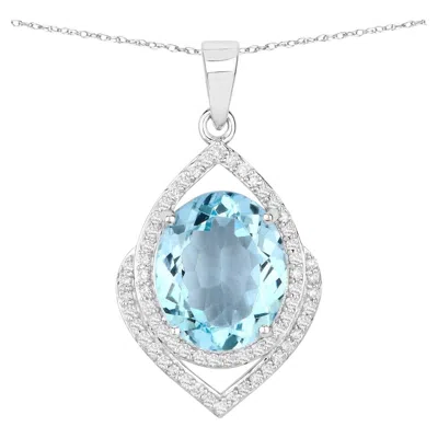 Pre-owned 1stdibs Oval Cut Aquamarine Pendant Necklace Diamond Setting 3.86 Carats 14k White Gold