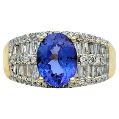 Pre-owned 1stdibs Oval Cut Tanzanite And Multi Diamond Wide Band Ring In 18 Karat Yellow Gold