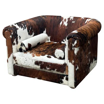Pre-owned 1stdibs Oversized Italian Brown & White Cow Fur Leather Cube Lounge Armchair