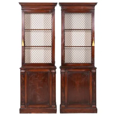 Pre-owned 1stdibs Pair 19thc English Mahogany Glazed Cabinets In Brown