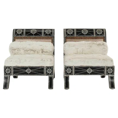 Pre-owned 1stdibs Pair 20th Century Shell Inlay Slipper Chairs In Brown