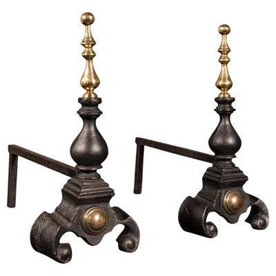 Pre-owned 1stdibs Pair, Antique Fireside Tool Rests, English, Cast Iron, Brass, Andiron, Victorian In Black