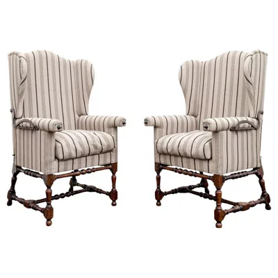 Pre-owned 1stdibs Pair Antique French Reclining Armchair With Iron Adjusting Hardware In Brown