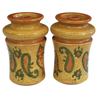 Pre-owned 1stdibs Pair Bitossi Pottery Liberty Rosenthal Candle Holders Vase Londi Italian Vintage In Brown
