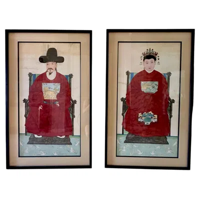 Pre-owned 1stdibs Pair Large Korean Ancestral Portraits 18th/19 Century Joseon Dynasty In Brown