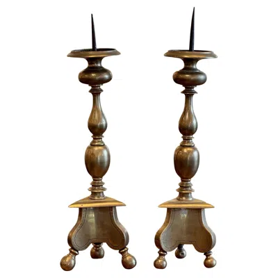 Pre-owned 1stdibs Pair Of 18th Century Brass Prickets In Brown