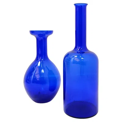 Pre-owned 1stdibs Pair Of 1960s Handblown Cobalt Blue Glass Vases Or Decanters