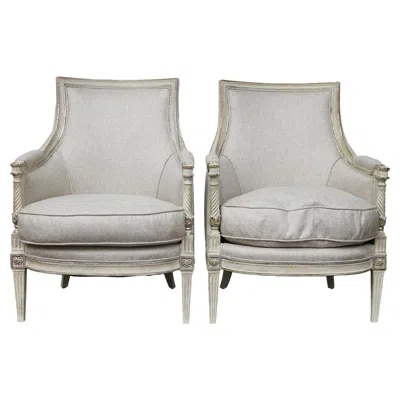 Pre-owned 1stdibs Pair Of 19th Century French Directoire Upholstered Bergères With Twisted Columns In Brown