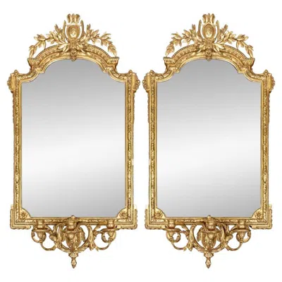 Pre-owned 1stdibs Pair Of 19th Century French Louis Xvi Style Giltwood Mirrors With Candleabras In Brown