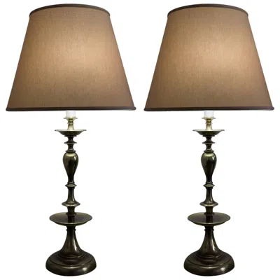 Pre-owned 1stdibs Pair Of American Mid-century English Brass Table Lamps In Brown