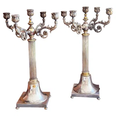 Pre-owned 1stdibs Pair Of Antique Candle Holder Swedish Silver Plate Decorative Luxury Candelabra