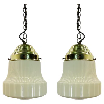 Pre-owned 1stdibs Pair Of Art Deco Milk Glass Pendant Light In Sand