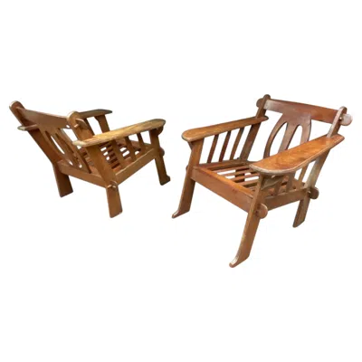 Pre-owned 1stdibs Pair Of Arts And Crafts Style Armchairs In Teak, Circa 1950 In Brown