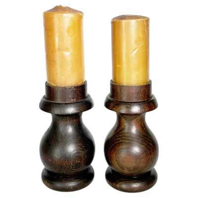 Pre-owned 1stdibs Pair Of Brown Wooden Candlesticks, France, 20th Century