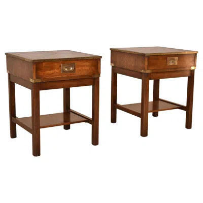 Pre-owned 1stdibs Pair Of Campaign Style Mahogany Side Tables, Circa 1960's In Brown