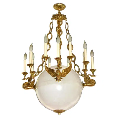 Pre-owned 1stdibs Pair Of Carved Alabaster And Gilt Bronze Chandeliers. Sold Individually. In Gold