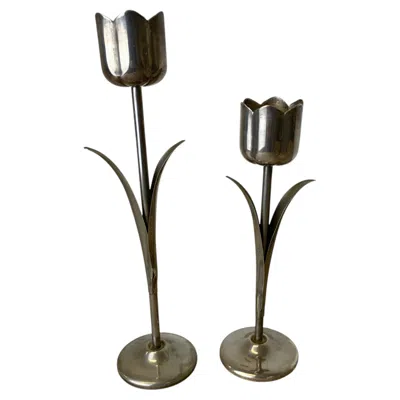 Pre-owned 1stdibs Pair Of Chromed Tulip Candle Holders, 1970's, Italy In Black