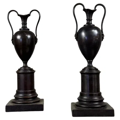 Pre-owned 1stdibs Pair Of Classical Greek Black Patina Bronze Vases, Italy, 19th Century