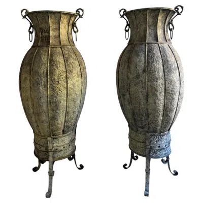 Pre-owned 1stdibs Pair Of Decorative Copper Amphorae - 20th Century In Black