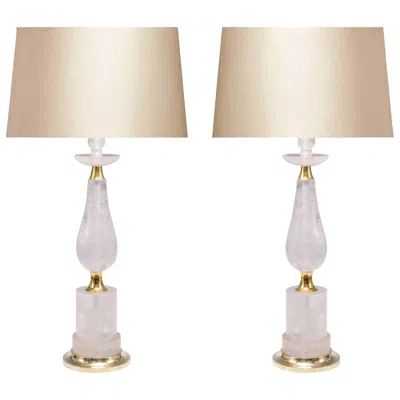 Pre-owned 1stdibs Pair Of Elegant Form Rock Crystal Quartz Lamps In Sand