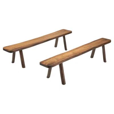 Pre-owned 1stdibs Pair Of Elm Wood Benches, Europe Mid-20th Century In Brown