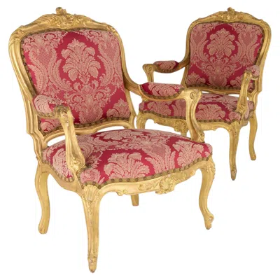 Pre-owned 1stdibs Pair Of English Victorian Louis Xv-style Giltwood Armchairs In Brown