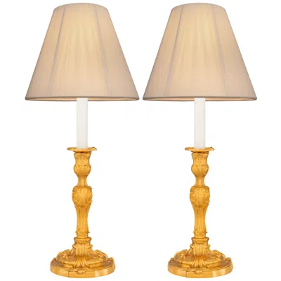 Pre-owned 1stdibs Pair Of French 19th Century Louis Xv St. Ormolu Candlestick Lamps In Sand