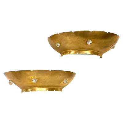 Pre-owned 1stdibs Pair Of French Gilt Sconces With Crystals In Gold