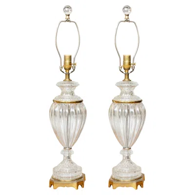 Pre-owned 1stdibs Pair Of French Glass Table Lamps In Sand