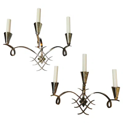 Pre-owned 1stdibs Pair Of French Moderne Sconces In Gold