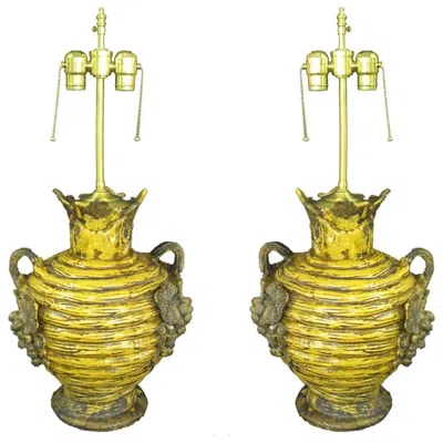 Pre-owned 1stdibs Pair Of French Vendange Urns With Lamp Application. In Brown