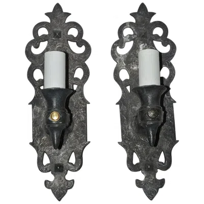 Pre-owned 1stdibs Pair Of Gothic Style Antique Cast Iron Sconces In Black