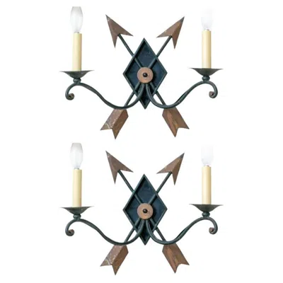 Pre-owned 1stdibs Pair Of Iron And Tole Two Light Wall Sconces In Transparent