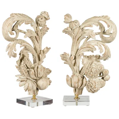 Pre-owned 1stdibs Pair Of Italian 19th Century Carved Fruit And Foliage Fragments On Lucite Bases In Brown
