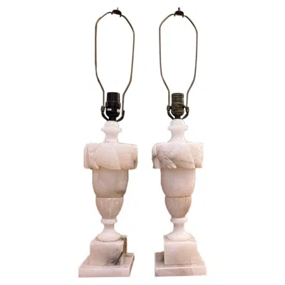 Pre-owned 1stdibs Pair Of Italian Carved Alabaster Neoclassical Table Lamps, Mid-century In Sand