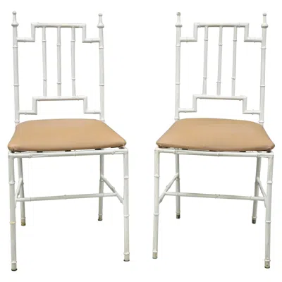 Pre-owned 1stdibs Pair Of Italian Hollywood Regency White Faux Bamboo Metal Accent Side Chairs